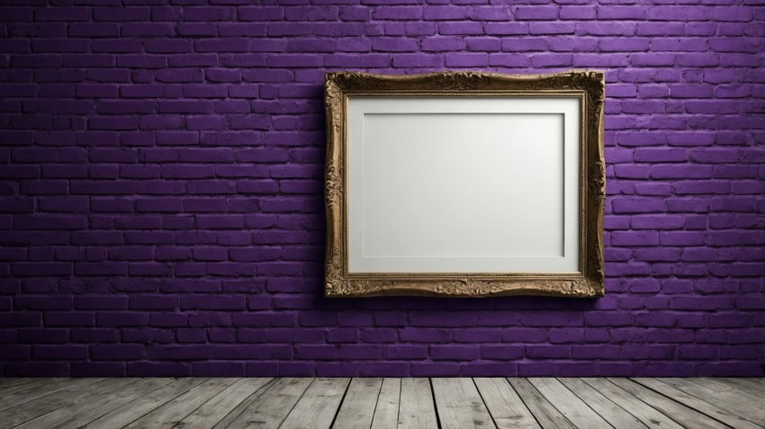 Purple Brick Wall Interior Poster Mockup