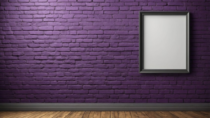 Purple Brick Wall Interior Poster Mockup