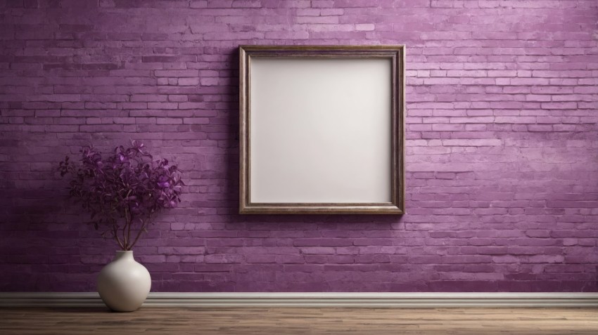 Purple Brick Wall Interior Poster Mockup