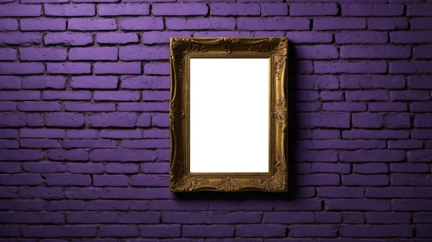 Purple Brick Wall Interior Poster Mockup