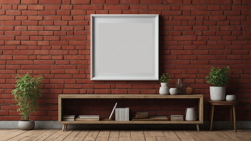 Empty Frame on Red Brick Wall Interior