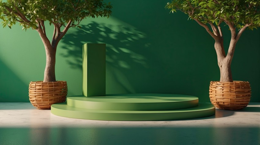 Green Product Podium With Green Background