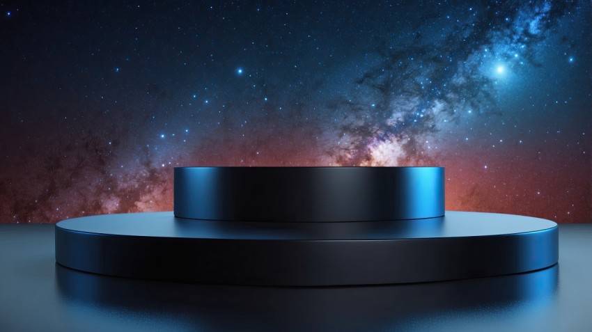 3D Render Podium with Galaxy Background