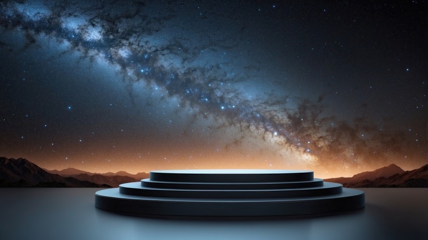 3D Render Podium with Galaxy Background