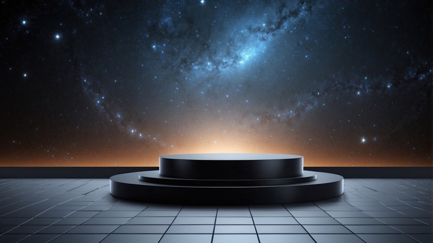 3D Render Podium with Galaxy Background