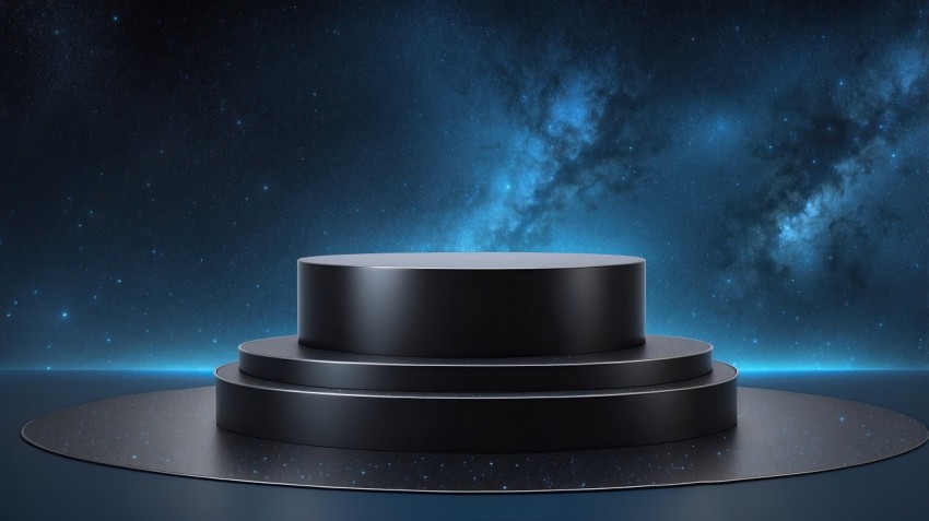 3D Render Podium with Galaxy Background