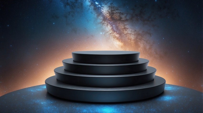 3D Render Podium with Galaxy Background