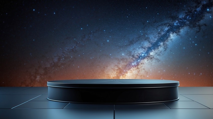 3D Render Podium with Galaxy Background