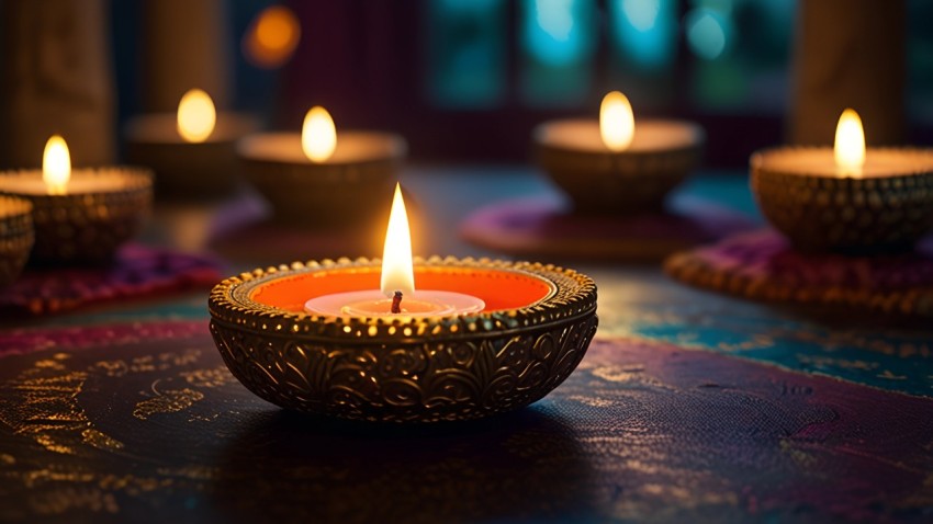 Elegant Diwali Celebration Image With Decorative Lights And Lamps Background