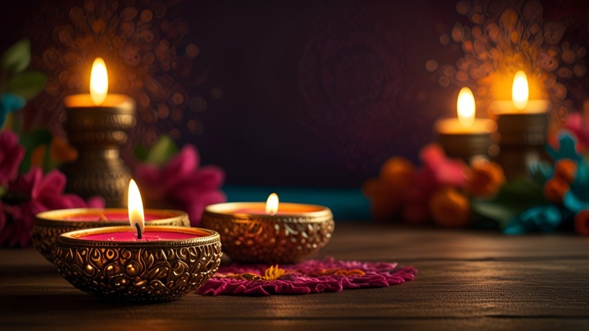 Festive Diwali Celebration Lights And Flowers Illustration Background