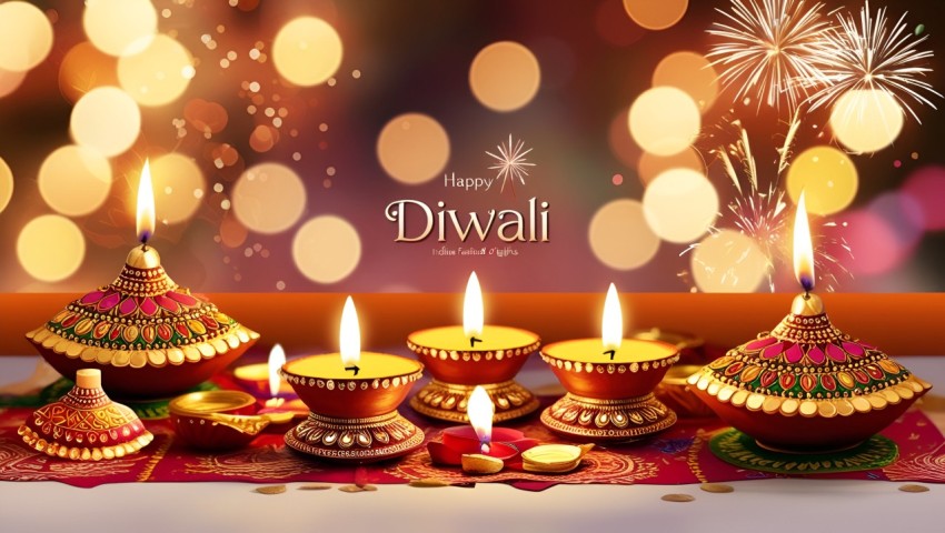 Colorful Diwali Festival Decor With Lanterns Diyas And Festive Lights Background