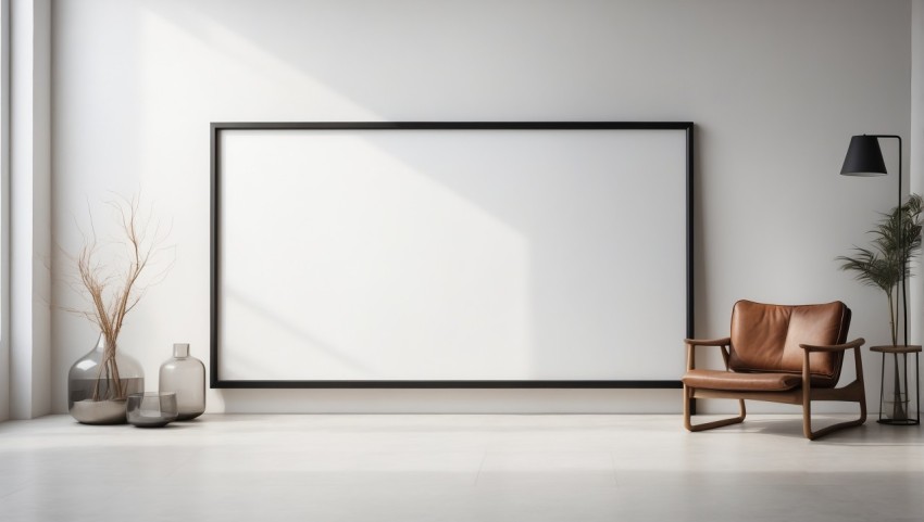 Large Black Horizontal White Picture Frame On The Wall