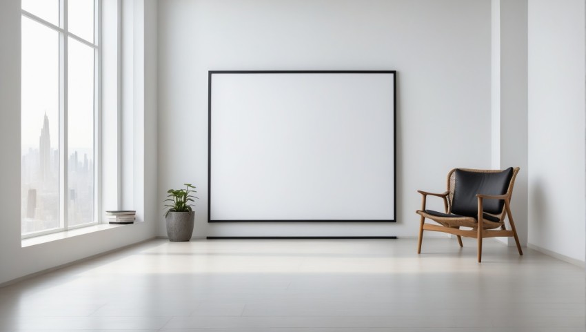 Large Black Horizontal White Picture Frame On The Wall