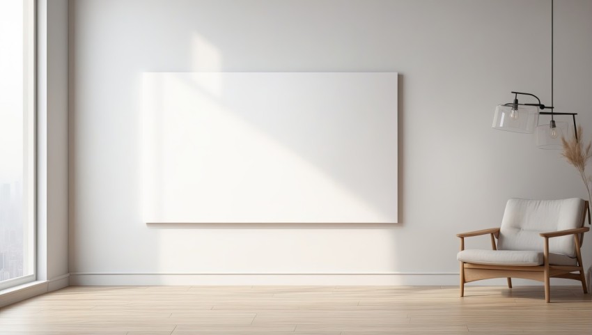 A blank horizontal white board screen frame