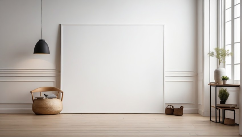 A blank horizontal white board screen frame