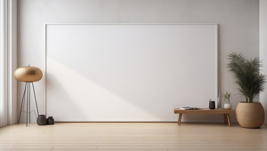 A blank horizontal white board screen frame