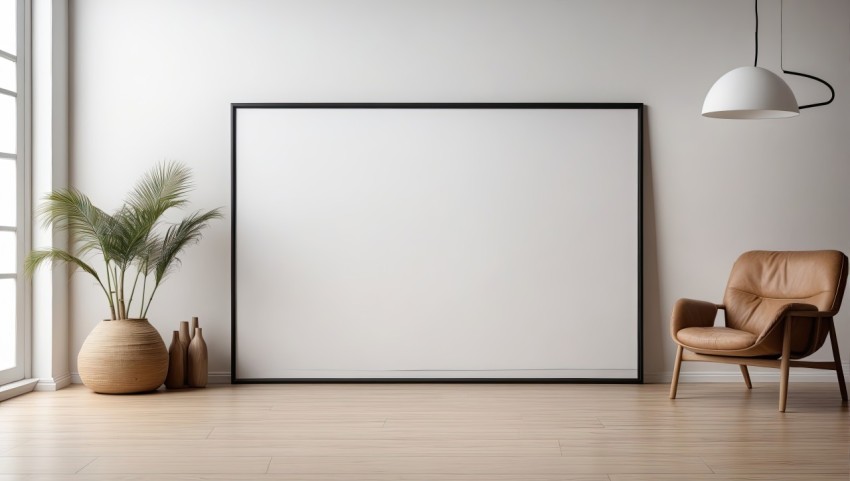 A blank horizontal white board screen frame