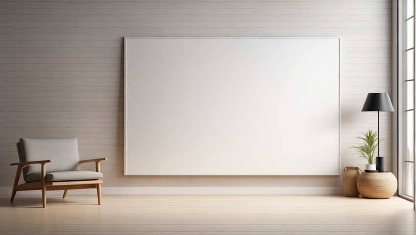 A blank horizontal white board screen frame