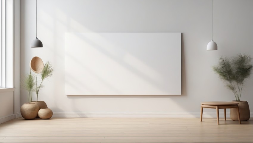 A blank horizontal white board screen frame