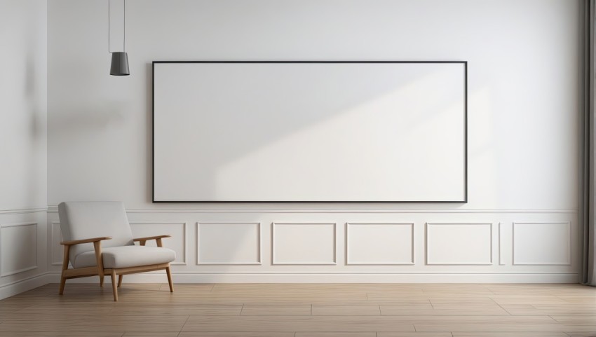 A blank horizontal white board screen frame