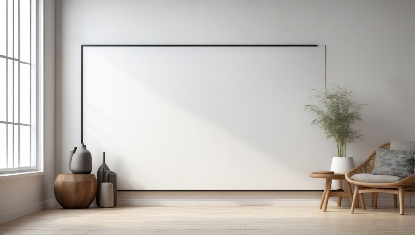 A blank horizontal white board screen frame