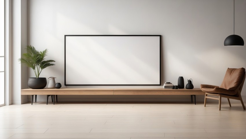 A blank horizontal white board screen frame