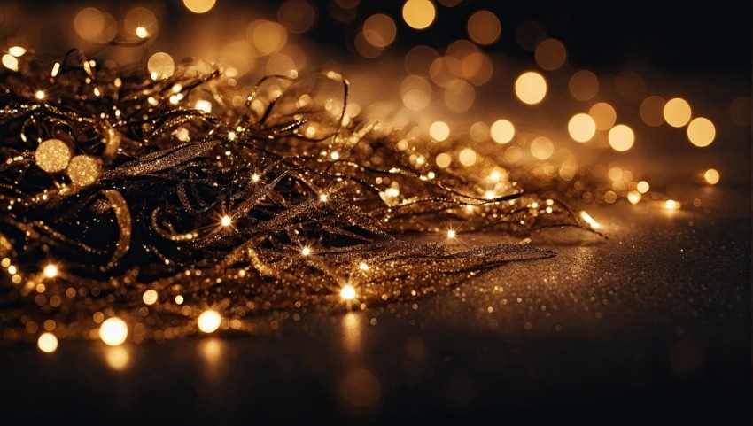 Golden Christmas lights background