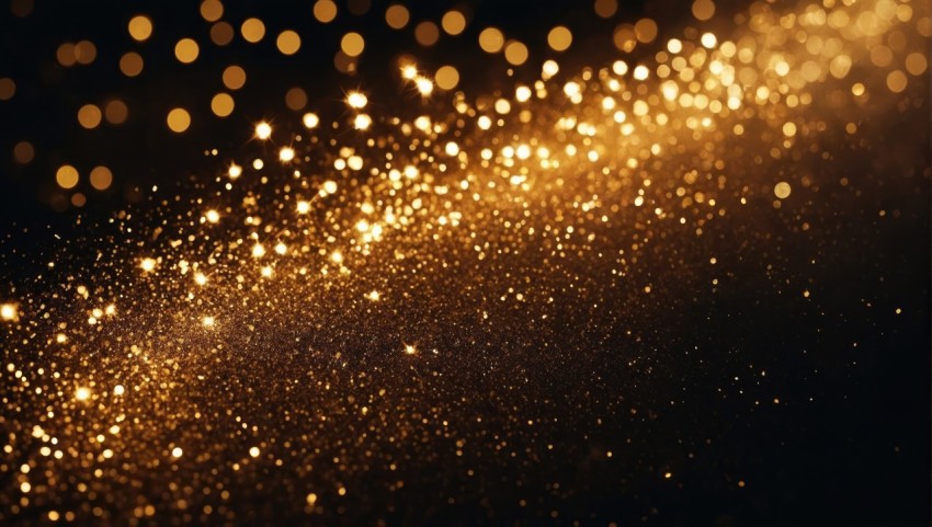 Dark gold and black glitter vintage lights background