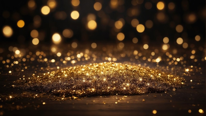 Dark gold and black glitter vintage lights background