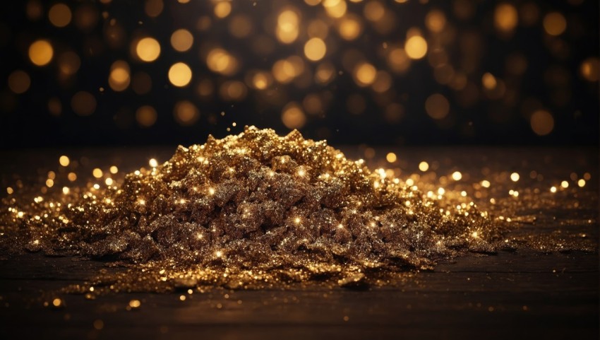 Dark gold and black glitter vintage lights background