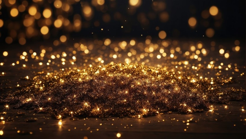 Dark gold and black glitter vintage lights background