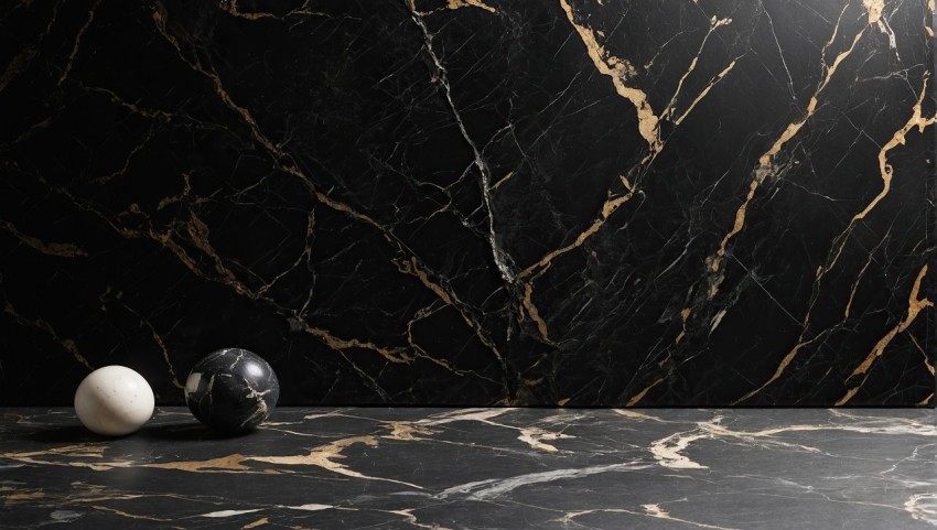 Black Gold Realistic Marble Tiles Texture Background