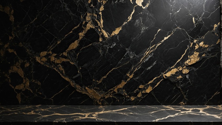 Black Gold Realistic Marble Tiles Texture Background