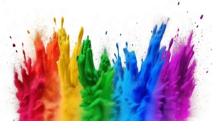 Rainbow Holi Paint Color Powder Explosion On White Background