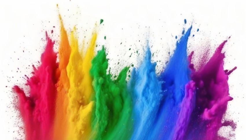 Colorful Rainbow Holi Paint Color Powder Explosion On White Background