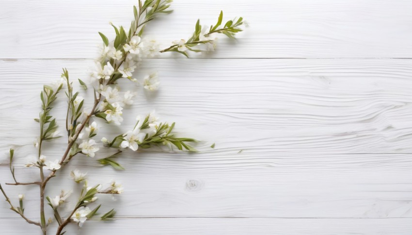 Apple Flowers On White Wooden Background