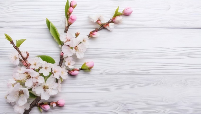 Apple Flowers On White Wooden Background