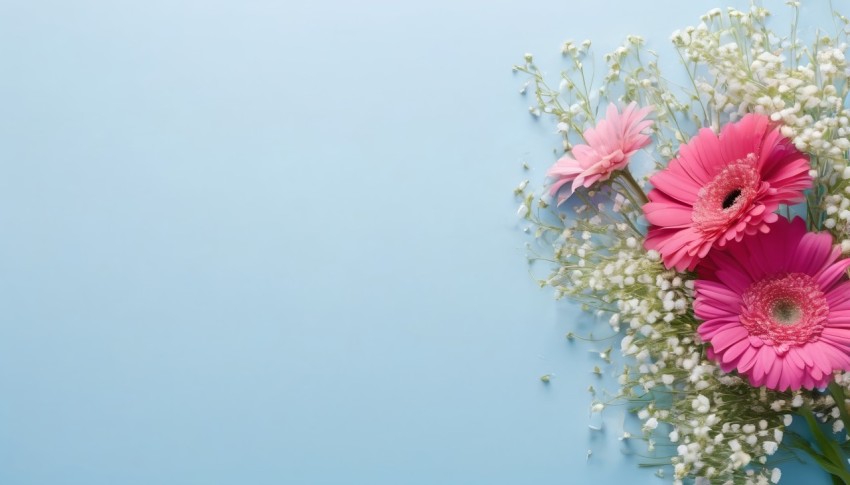 Babys breath flowers and pink gerbera flowers