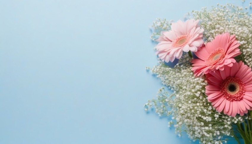 Babys breath flowers and pink gerbera flowers