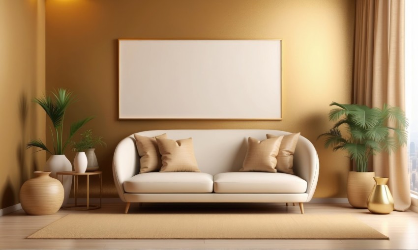 Blank Poster On The Wall Of Living Room Mock up