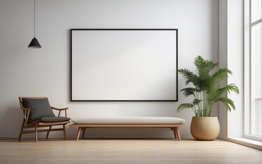 A blank horizontal white board screen frame