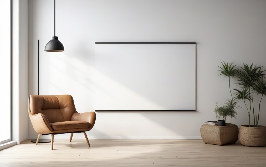 A blank horizontal white board screen frame