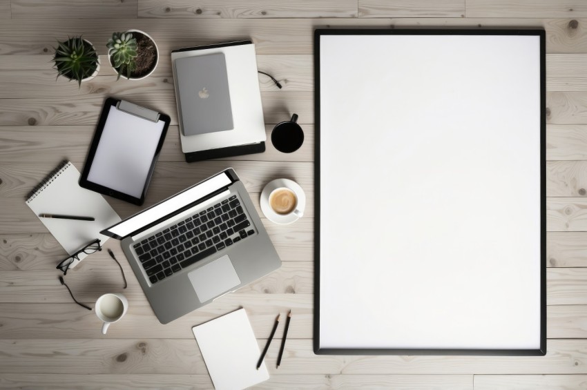 Modern Office desk table with Laptop computer workspace mockup