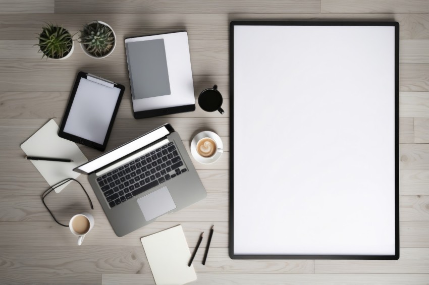 Modern Office desk table with Laptop computer workspace mockup