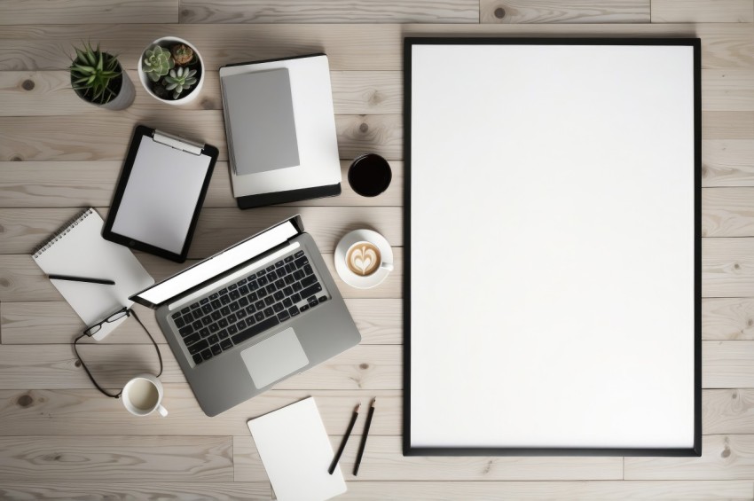 Modern Office desk table with Laptop computer workspace mockup