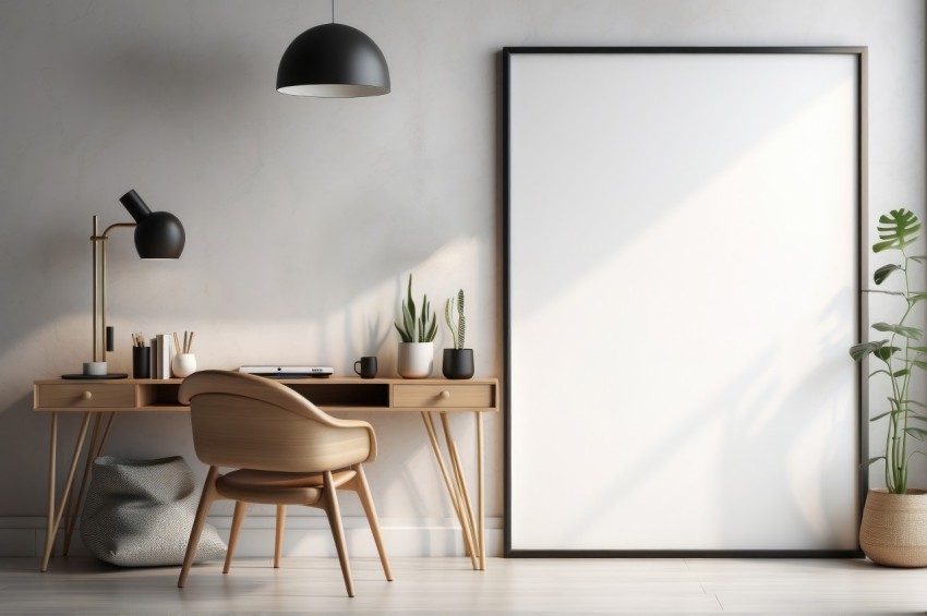 Modern Office desk table with Laptop computer workspace mockup