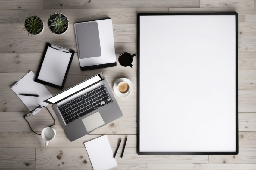 Modern Office desk table with Laptop computer workspace mockup