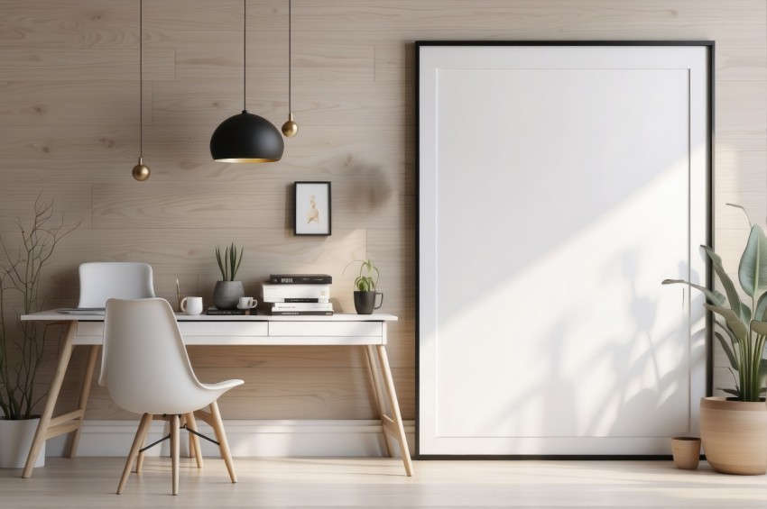 Modern Office desk table with Laptop computer workspace mockup