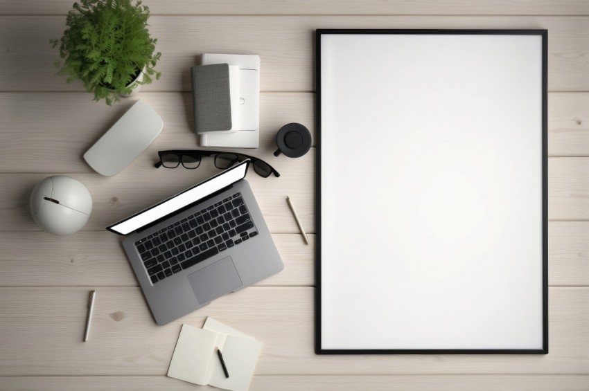 Modern Office desk table with Laptop computer workspace mockup