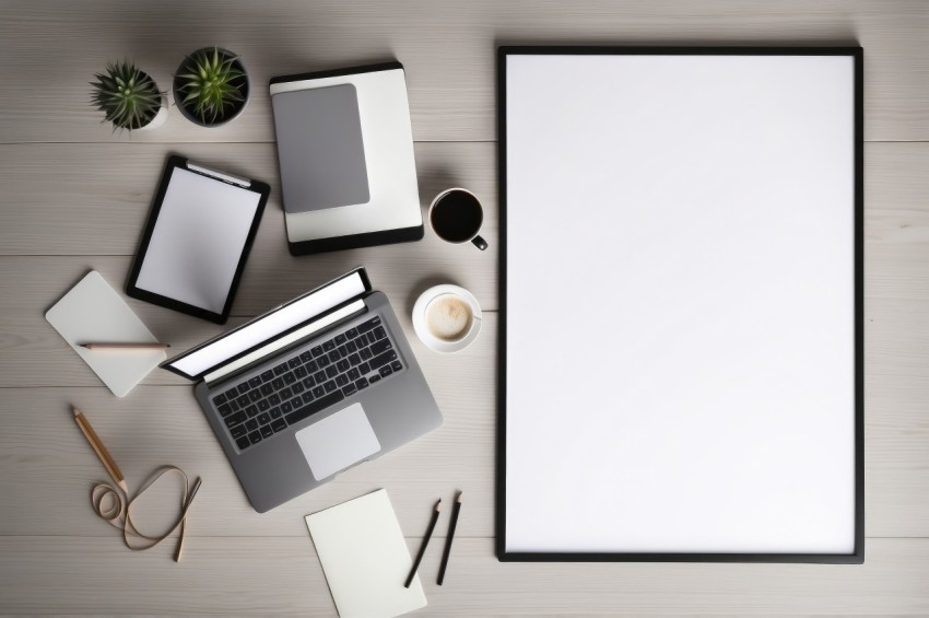 Modern Office desk table with Laptop computer workspace mockup